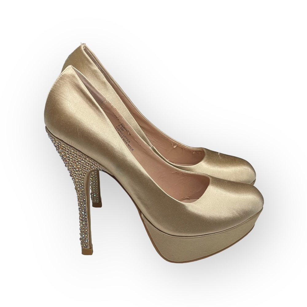 Steve Madden ☀︎︎ Partyy-R Glitter Crystal Platform Stilettos Pumps ☀︎︎ Champagne - Picture 2 of 16